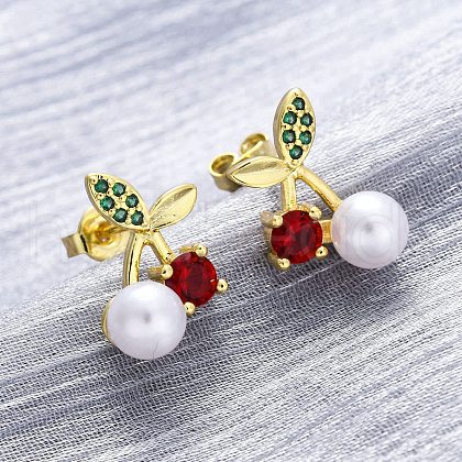 Cherry Brass Micro Pave Cubic Zirconia Stud Earrings EJEW-H158-08A-G-1