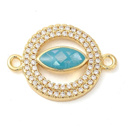 Rack Plating Brass Micro Pave Clear Cubic Zirconia Ring with Horse Eye Connector Charms KK-K385-98G-01-1