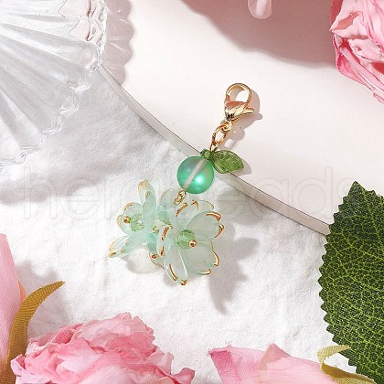 Flower Synthetic Moonstone & Glass Pendant Decorations HJEW-TA00337-03-1