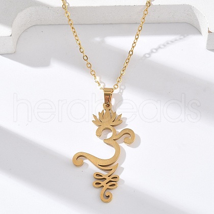 304 Stainless Steel Hollow Cut Yoga Om Lotus Flower Pendant Necklaces NJEW-Z073-02G-05-1