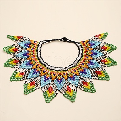 Ethnic Style Glass Seed Beaded Tassel Collar Choker Necklaces for Women FS-WGA40E8-04-1