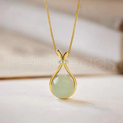 Lucky Bag Brass with Glass Imitation Jade Pendant Necklaces for Women FS-WG73FC0-01-1