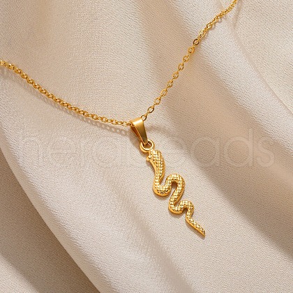 304 Stainless Steel Snake Pendant Necklaces for Women Men NJEW-Z063-03G-04-1