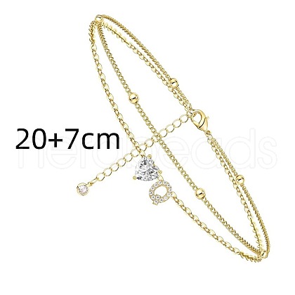 Heart & Letter Brass Crystal Rhinestone Charm Double Layer Anklets FS-WG6749C-17-1