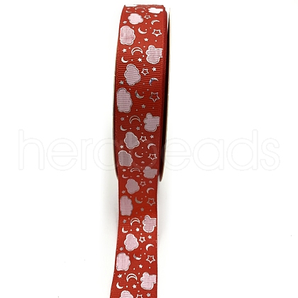 Silver Hot Stamping Cloud Moon Star Pattern Polyester Grosgrain Ribbons PW-WG81770-08-1