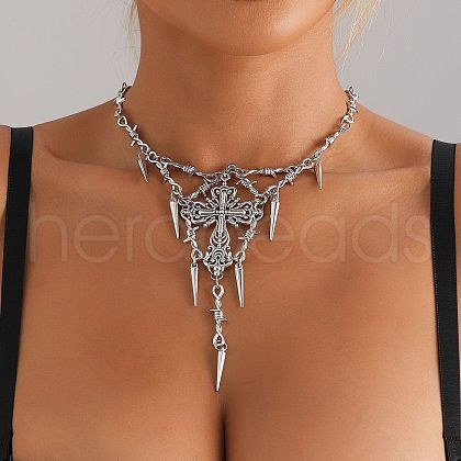 Gothic Style lloy Spike and Cross Bib Necklaces for Women FS-WGA9465-01-1