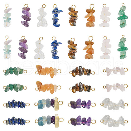  32Pcs 16 Style Natural Mixed Gemstone Chips Connector Charms FIND-TA0003-22-1