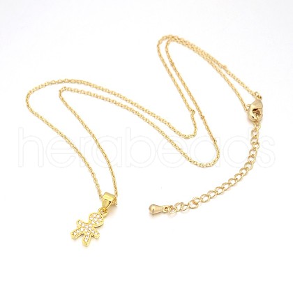 Human/Boy Real 18K Gold Plated Plated Alloy Micro Pave Cubic Zirconia Pendant Necklaces NJEW-H416-03G-1