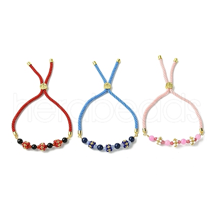 3Pcs 3 Styles 6mm Round Dyed Natural Lapis Lazuli & Yellow Jade & Black Onyx Bead Slider Bracelet Sets BJEW-MZ00062-1