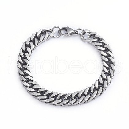 Men's 304 Stainless Steel Diamond Cut Cuban Link Chain Bracelets BJEW-L673-002B-P-1