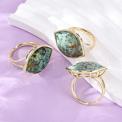 Horse Eye Natural African Turquoise(Jasper) Cuff Rings RJEW-M076-04G-06-1