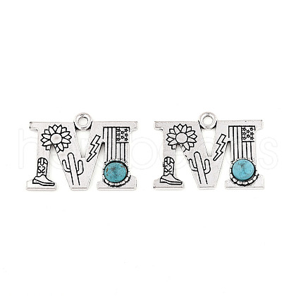 Synthetic Turquoise & Alloy Pendants PALLOY-H146-01AS-M-1