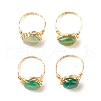 Natural Agate Oval Finger Rings RJEW-JR00441-03-S-1