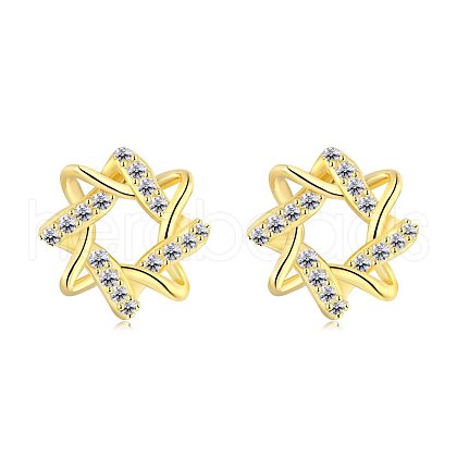 925 Sterling Silver Micro Pave Cubic Zirconia Stud Earrings for Women EJEW-P231-81G-1