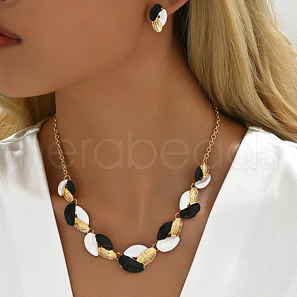 3 Tone Leaf Alloy Enamel Bib Necklace & Stud Earring FS-WG7DDB7-02-1