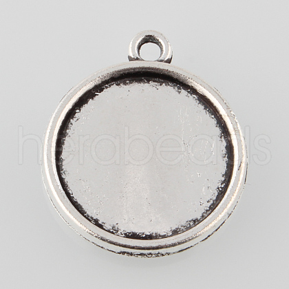 Tibetan Style Alloy Flat Round Pendant Cabochon Settings TIBEP-M022-31AS-1