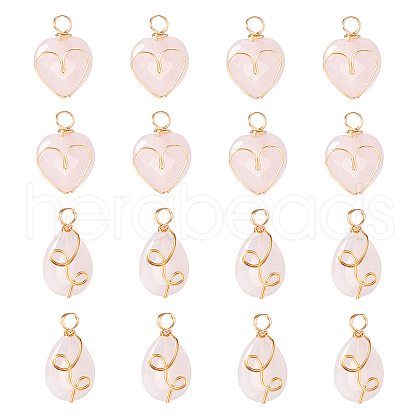 DICOSMETIC 16Pcs 2 Style Natural Rose Quartz Pendants G-DC0001-08-1