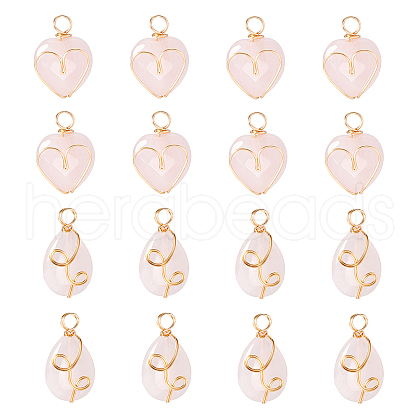 DICOSMETIC 16Pcs 2 Style Natural Rose Quartz Pendants G-DC0001-08-1