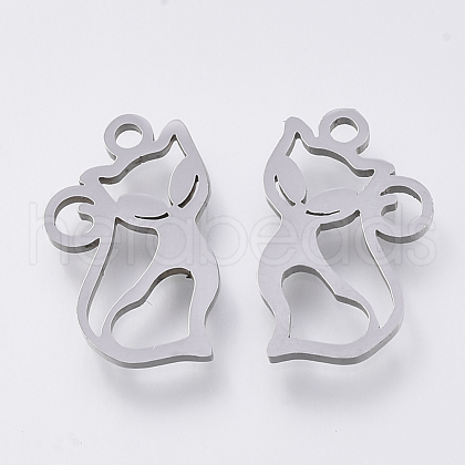 Tarnish Resistant 201 Stainless Steel Kitten Pendants STAS-S110-048P-1