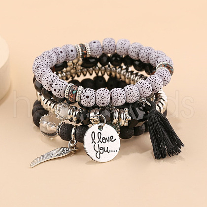 Bohemin Style Natural Moon and Star Xingyue Bodhi Beads Stretch Bracelet Set WG2BA1D-04-1