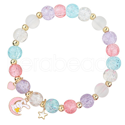 Easter Rabbit Crackle Glass Round Beaded Stretch Bracelets FS-WG32C26-02-1