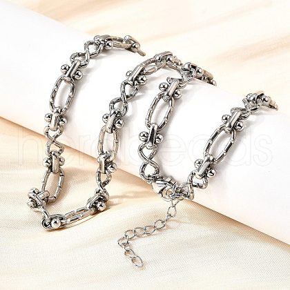 304 Stainless Steel Oval Textured Infinity Link Chain Necklaces for Women Men NJEW-K249-20A-P-1