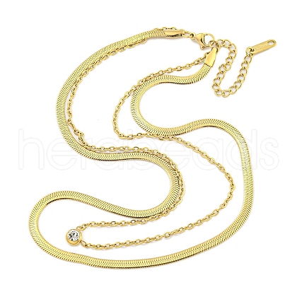 Ion Plating(IP) 304 Stainless Steel Pave Clear Cubic Zirconia Double Layer Necklaces NJEW-S426-01G-1