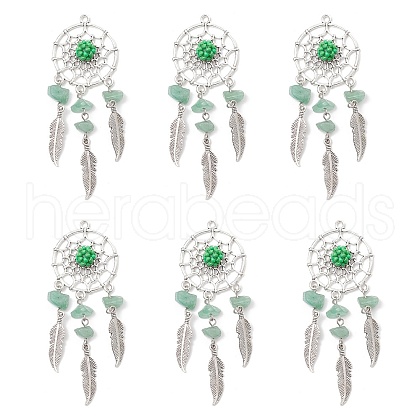 Natural Green Aventurine Dream Catcher Pendants PALLOY-MZ00709-01-1