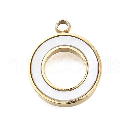 304 Stainless Steel Pave Natural White Shell Ring Charms STAS-R159-18G-1
