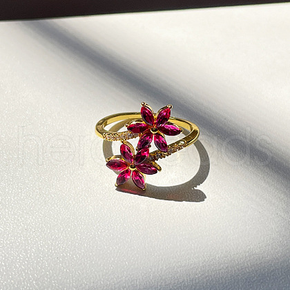 Flower Brass Micro Pave Cubic Zirconia Finger Rings for Women FS-WGC33AC-01-1