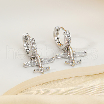 Brass Clear Cubic Zirconia Airplane Hoop Earrings HG3511-2-1