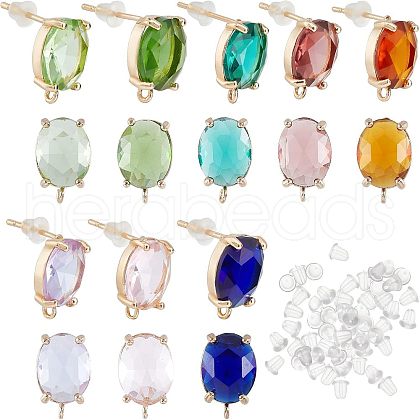 SUPERFINDINGS 16Pcs 8 Colors Brass Glass Stud Earring Findings DIY-FH0004-50-1