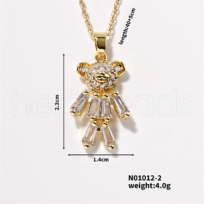 Brass Rhinestone Bear Pendant Necklaces for Women RX9278-3-1