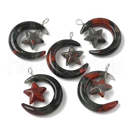 Natural Afican Bloodstone Pendants G-Z086-01P-16-1