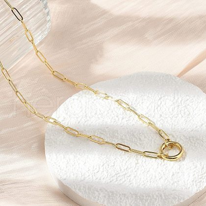 Brass Ring Link Paperclip Chain Necklaces X-NJEW-A042-05G-1