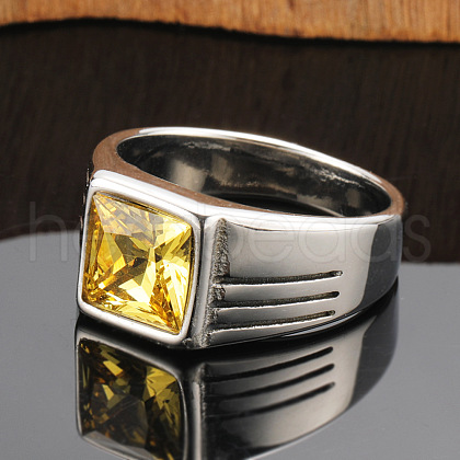 Fashionable 304 Stainless Steel Cubic Zirconia Finger Rings for Men FS-WGE7444-09-1