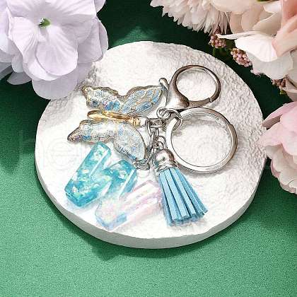 26Pcs Transparent Epoxy Resin & Transparent Acrylic & Faux Suede Tassel Keychain KEYC-JKC01202-23-1