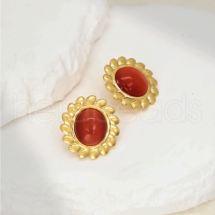 Fashionable Classic Cat Eye Stone Flower Stud Earrings UV0431-2-1