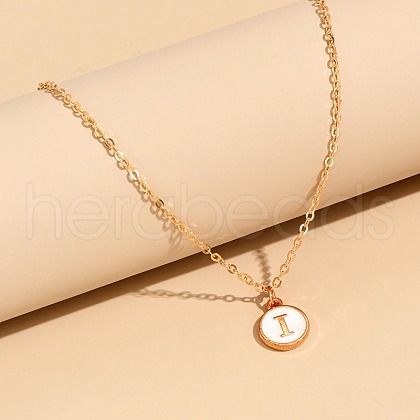 Alloy White Enamel Disc with Initial Pendant Necklaces for Women WG552C5-09-1