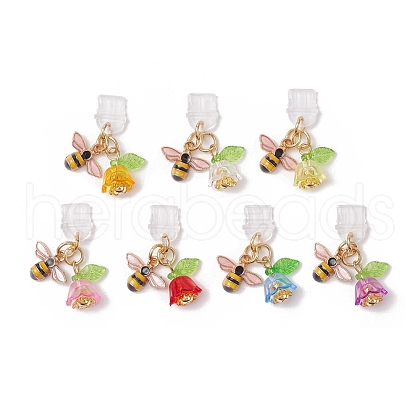 Alloy Stainless Steel Acrylic Bees Charms PVC Mobile Dustproof Plugs PALLOY-JF03633-1