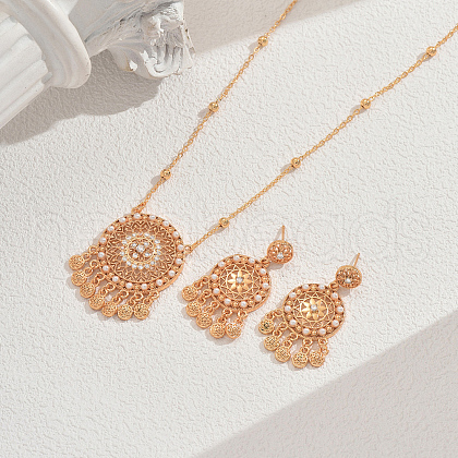 Luxury Court Style Brass Hollow Round Tassel Earrings & Necklaces Sets for Women JB0606-1