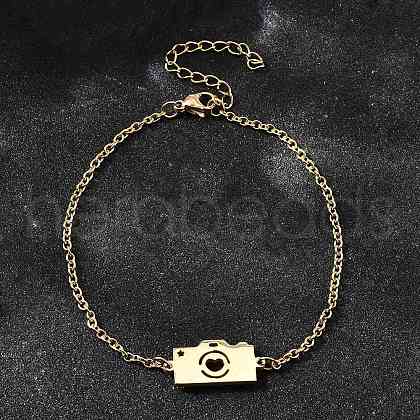 201 Stainless Steel Camera with Heart Link Bracelets BJEW-B128-04G-1