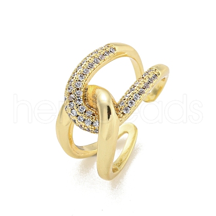 Rack Plated Brass Micro Pave Cubic Zirconia Knot Open Cuff Rings for Women RJEW-Z039-03G-1