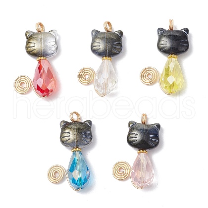 Electroplate Glass Beaded  Pendants PALLOY-JF03995-1