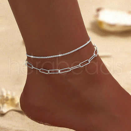 Alloy Paperclip Chain Double Layer Anklets for Women FS-WGFFC1B-10-1