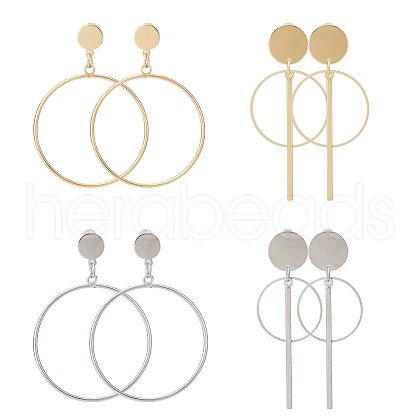 FIBLOOM 4 Pair 4 Style Round Ring Alloy Dangle Stud Earrings for Women EJEW-FI0002-62-1