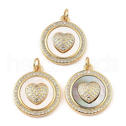 Brass Cubic Zirconia with Shell Pendants KK-K342-02G-1