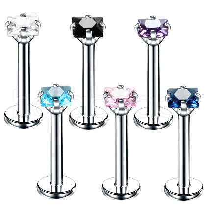 Square 304 Stainless Steel Cubic Zirconia 15 Gauge Internally Threaded Labrets for Women Men FS-WG03966-09-1