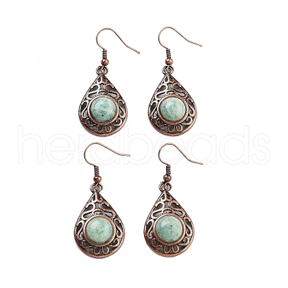 Natural Amazonite Teardrop Dangle Earrings EJEW-B055-02R-22-1