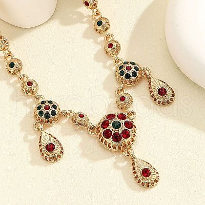 Flat Round & Teardrop Alloy Rhinestone Pendant Necklaces for Women FS-WGF4FE9-02-1